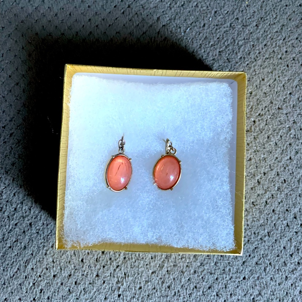 Coral Gem Stone and Gold Tone Statement Earrings